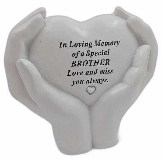 Brother memorial hands holding heart ornament