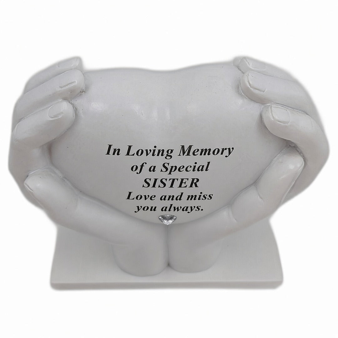 Sister Memorial Hands Holding Heart Grave Ornament