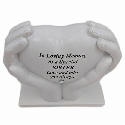 Sister Memorial Hands Holding Heart Grave Ornament