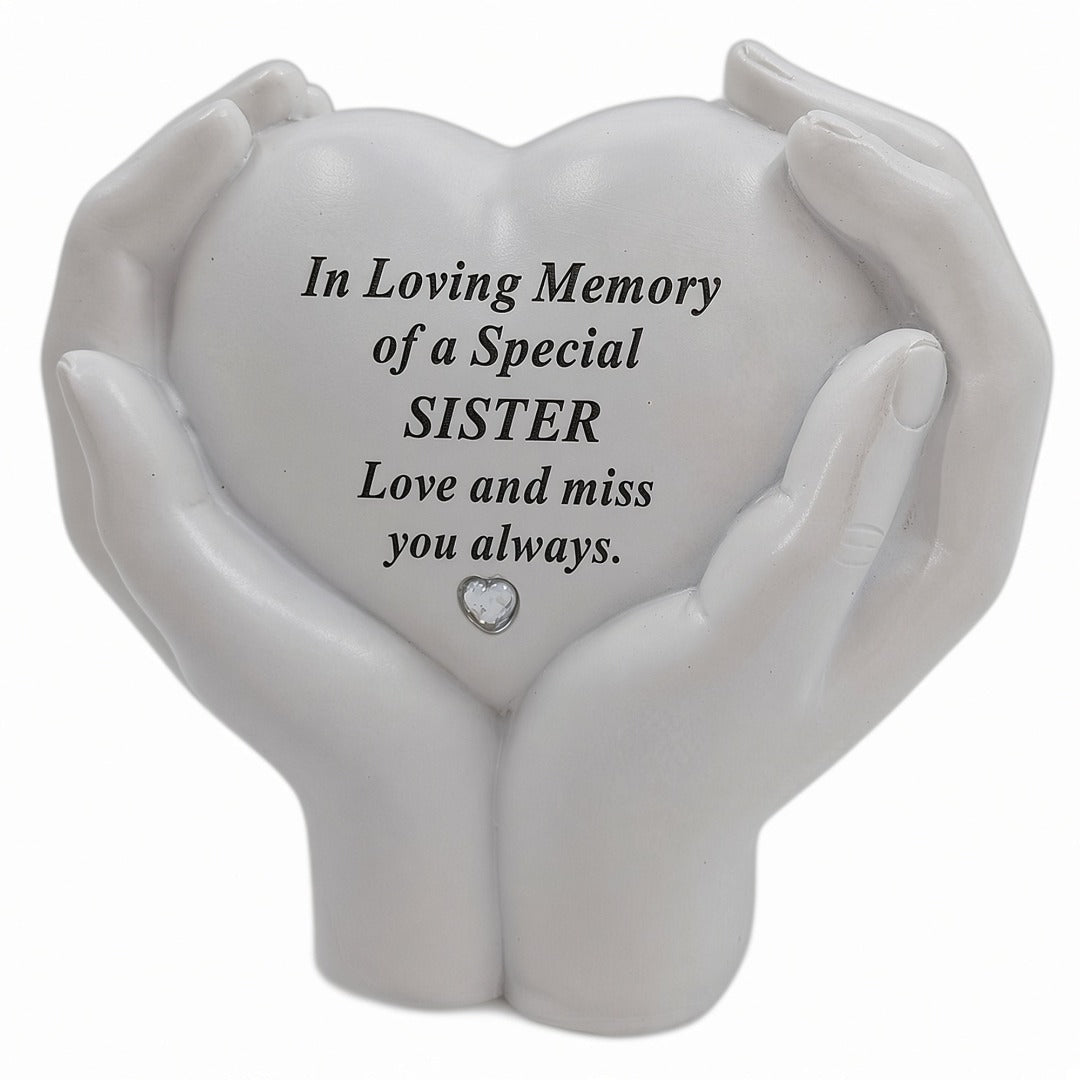 Sister Memorial Hands Holding Heart Grave Ornament