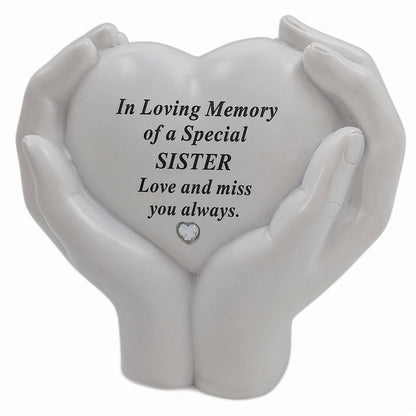 Sister Memorial Hands Holding Heart Grave Ornament