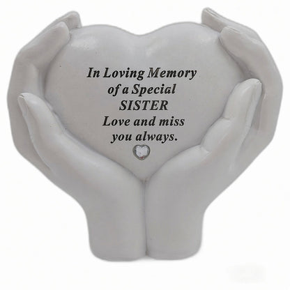 Sister Memorial Hands Holding Heart Grave Ornament