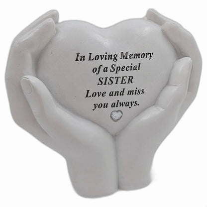 Sister Memorial Hands Holding Heart Grave Ornament