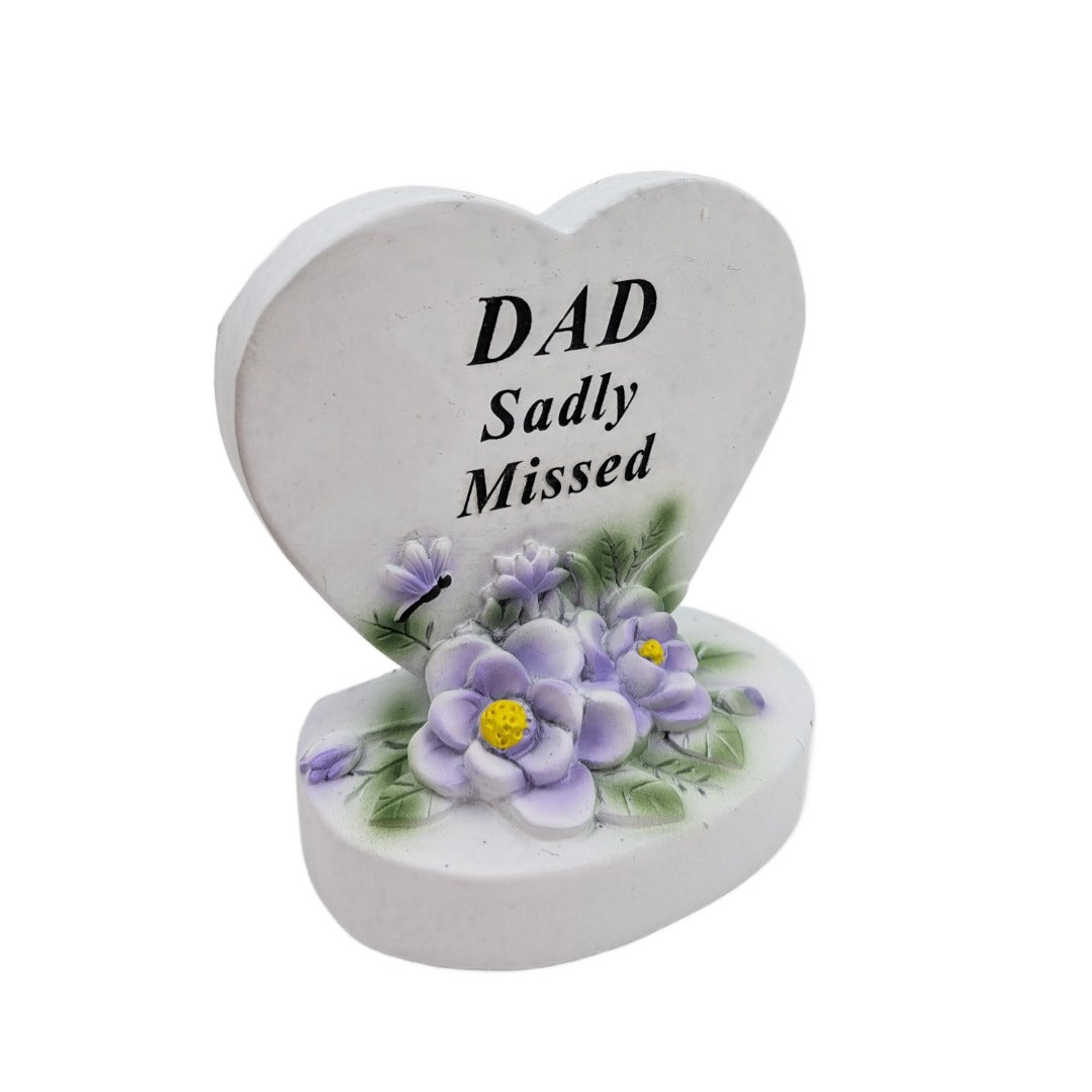 Dad Sadly Missed Small Memorial Heart Plaque