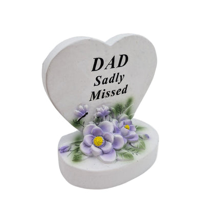 Dad Sadly Missed Small Memorial Heart Plaque