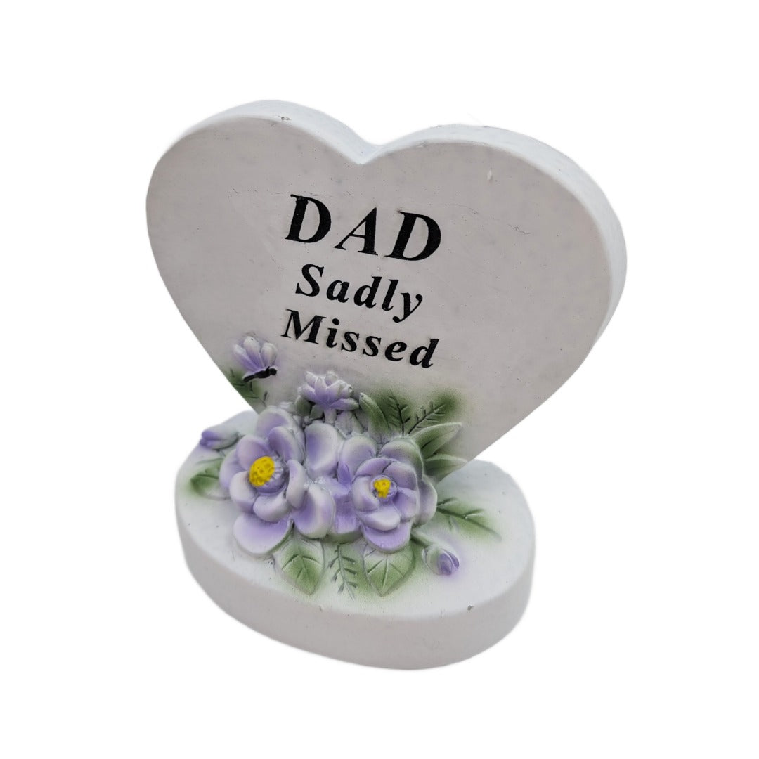 Dad Sadly Missed Small Memorial Heart Plaque