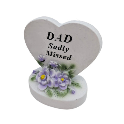 Dad Sadly Missed Small Memorial Heart Plaque