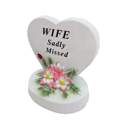 Wife Sadly Missed Small Memorial Heart Plaque