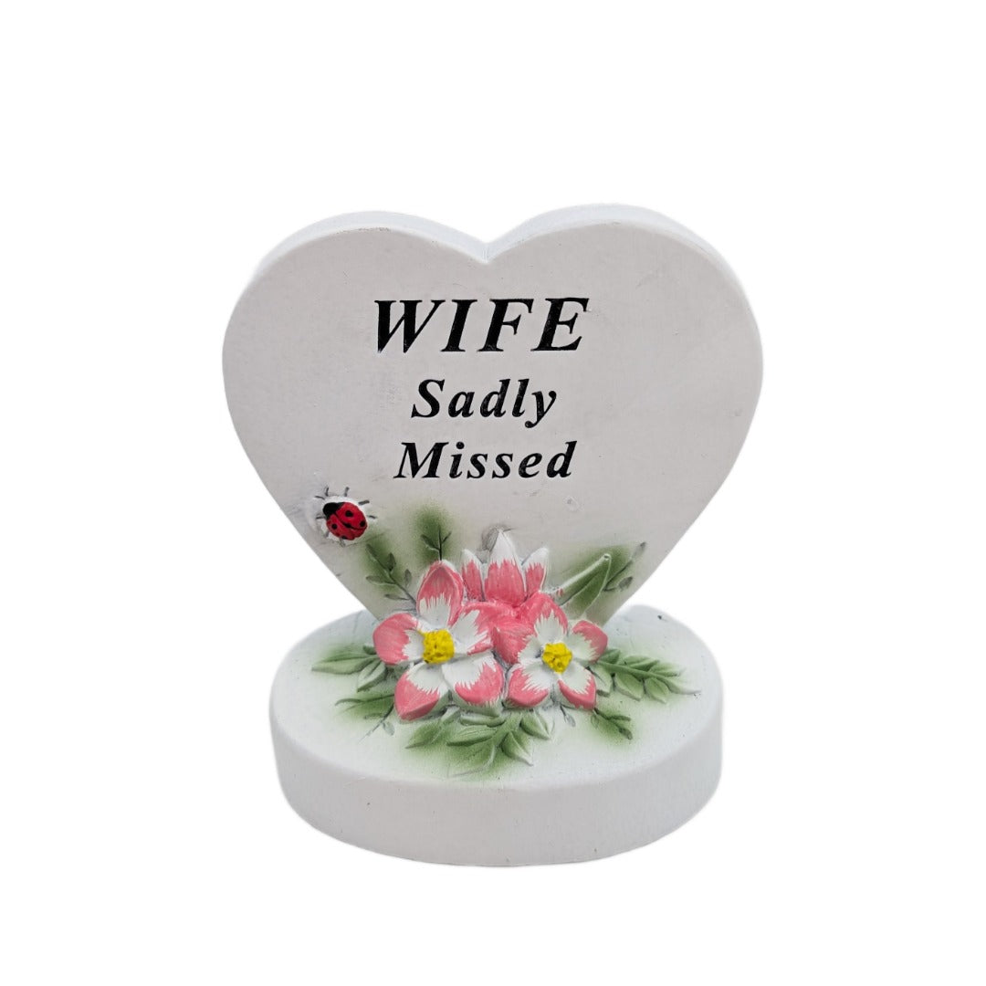 Wife Sadly Missed Small Memorial Heart Plaque