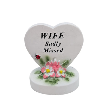 Wife Sadly Missed Small Memorial Heart Plaque