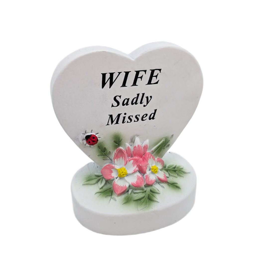 Wife Sadly Missed Small Memorial Heart Plaque