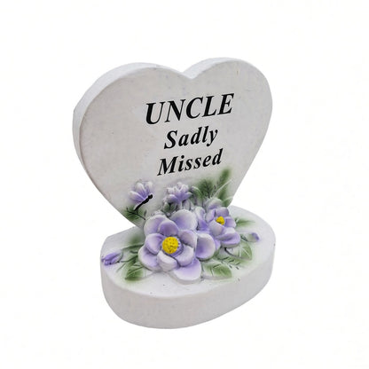 Uncle Sadly Missed white heart memorial with purple flowers