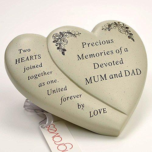 Mum and Dad Diamante Flower Double Heart Graveside Memorial Ornament