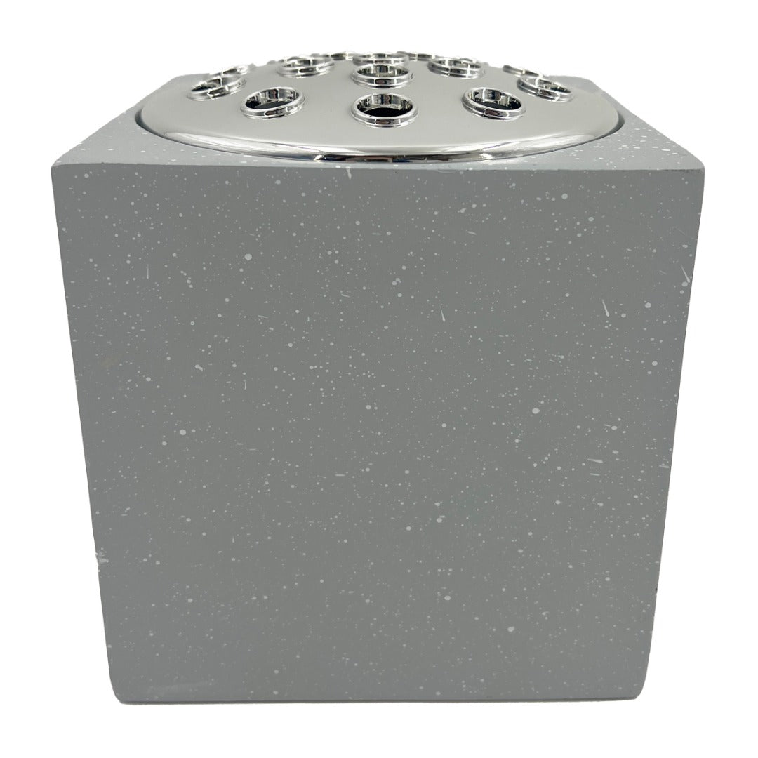 Grey Speckled With Silver Lid Memorial Graveside Grave Flower Vase Rose Bowl