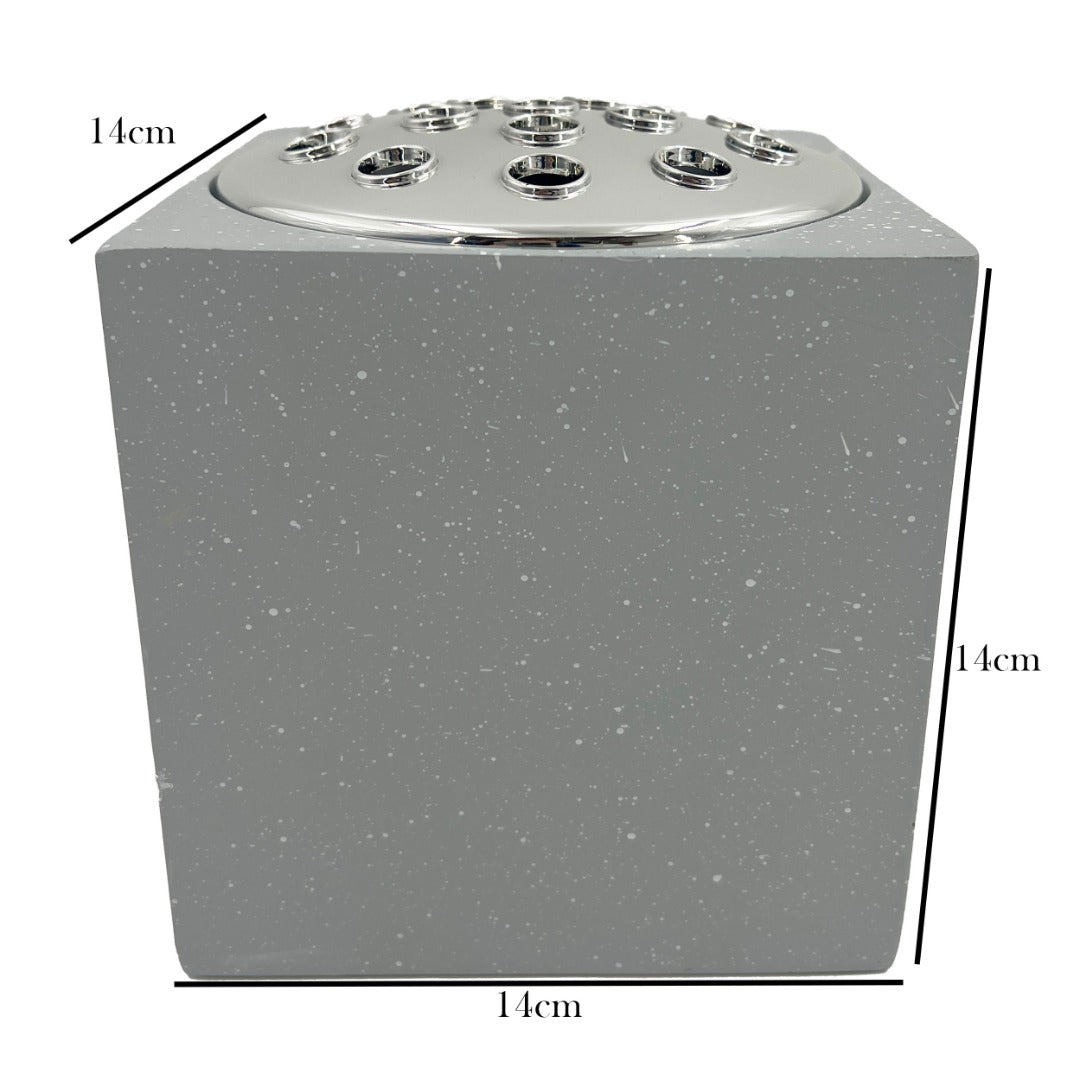 Grey Speckled With Silver Lid Memorial Graveside Grave Flower Vase Rose Bowl