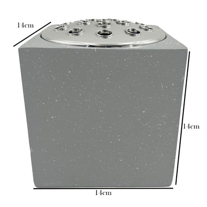 Grey Speckled With Silver Lid Memorial Graveside Grave Flower Vase Rose Bowl