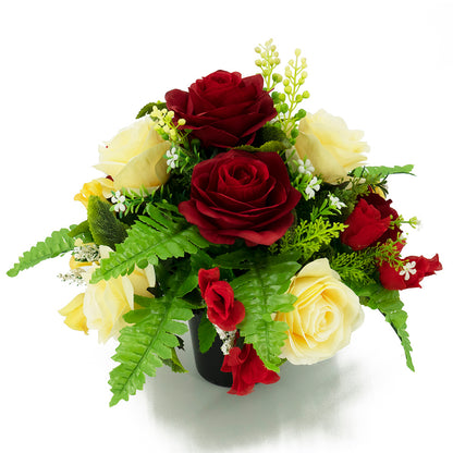 Sophia Red Yellow Rose Artificial Flower Graveside Cemetery Memorial Arrangement Pot