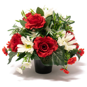 Elyas Red Rose and White Gerbera Artificial Flower Graveside Cemetery Memorial Arrangement