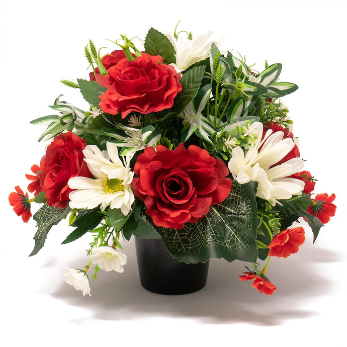 Elyas Red Rose and White Gerbera Artificial Flower Graveside Cemetery Memorial Arrangement