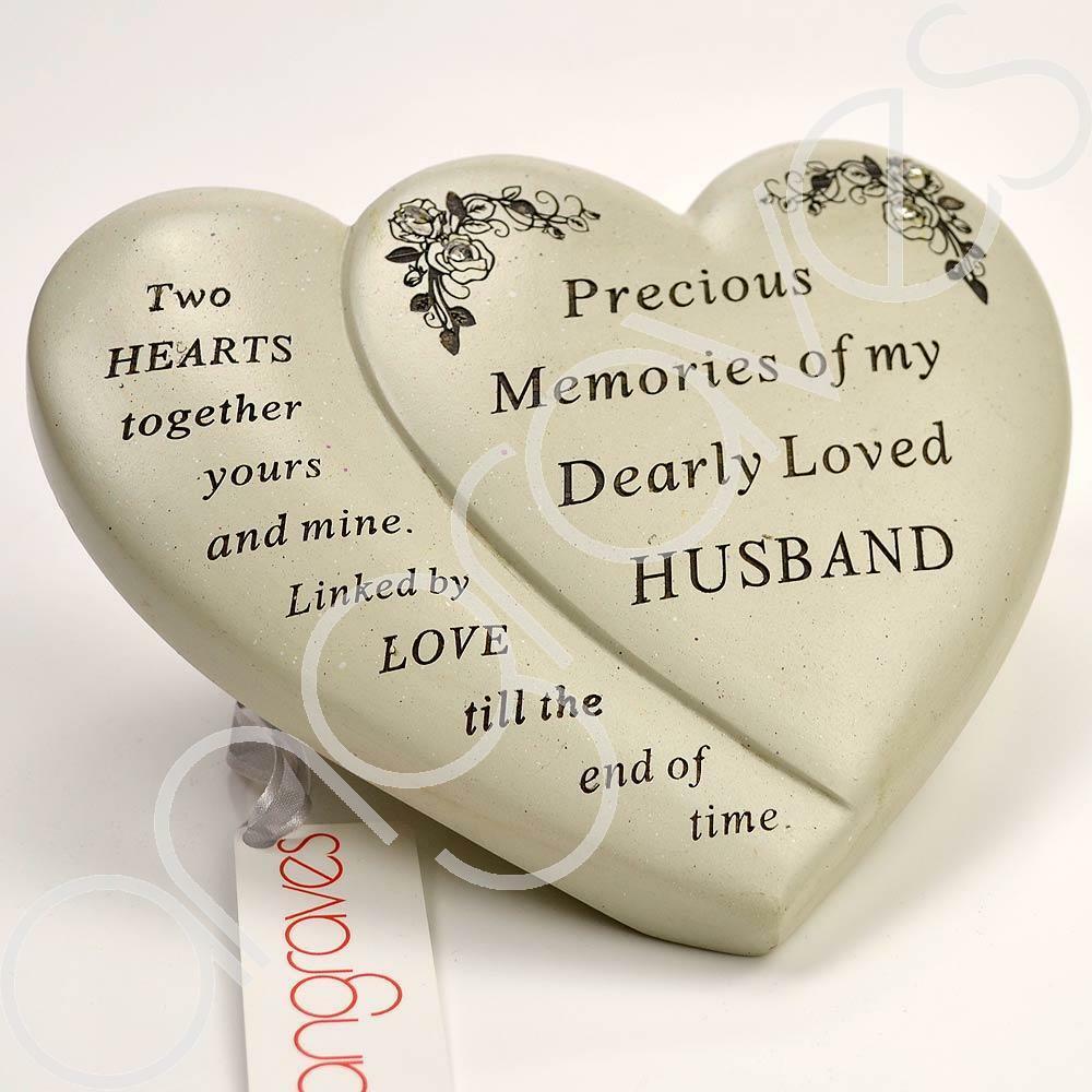 Husband diamante flower double heart graveside memorial ornament