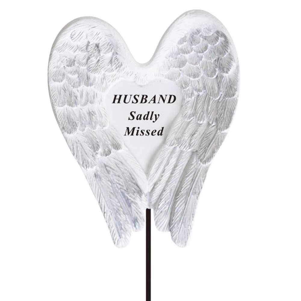 Husband Sadly Missed angel wings memorial tribute stick