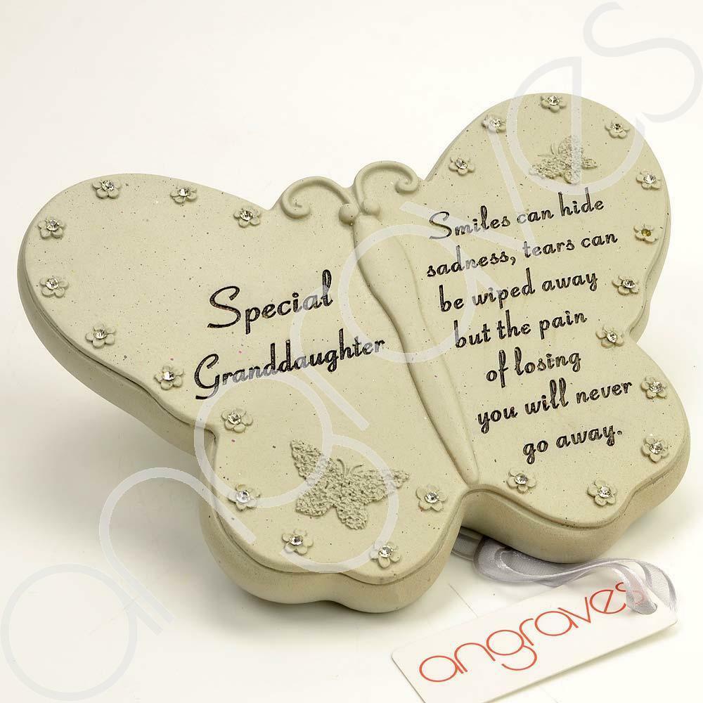 Special Granddaughter diamante butterfly memorial plaque