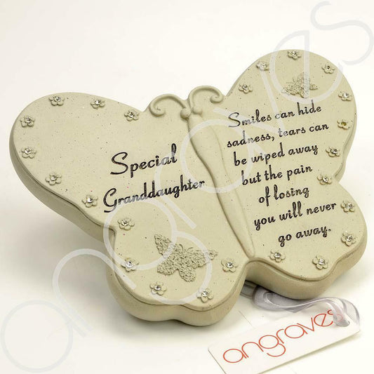 Special Granddaughter diamante butterfly memorial plaque