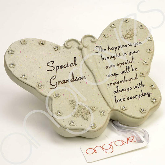 Special Grandson diamante butterfly memorial plaque
