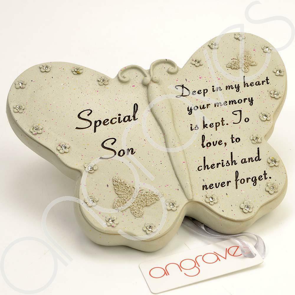 Special Son diamante butterfly memorial plaque