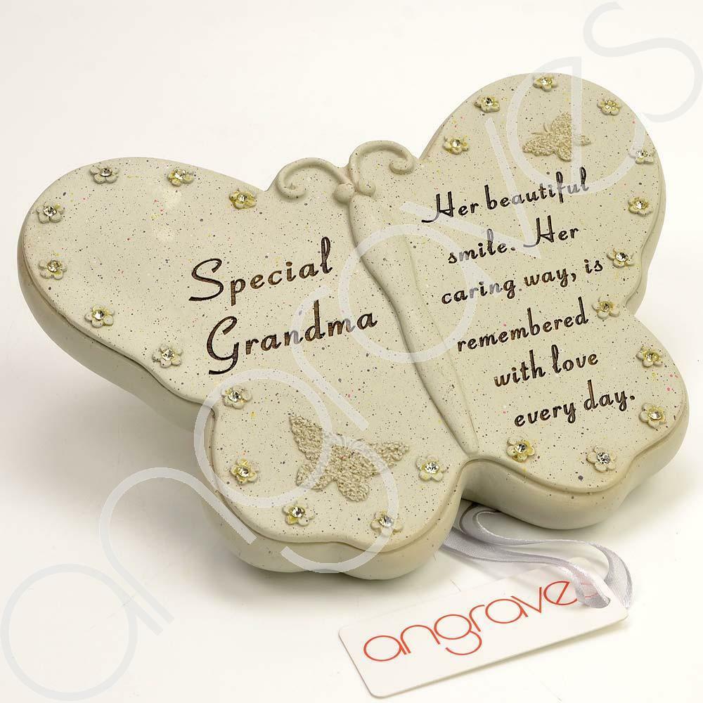 Grandma diamante double heart graveside memorial ornament