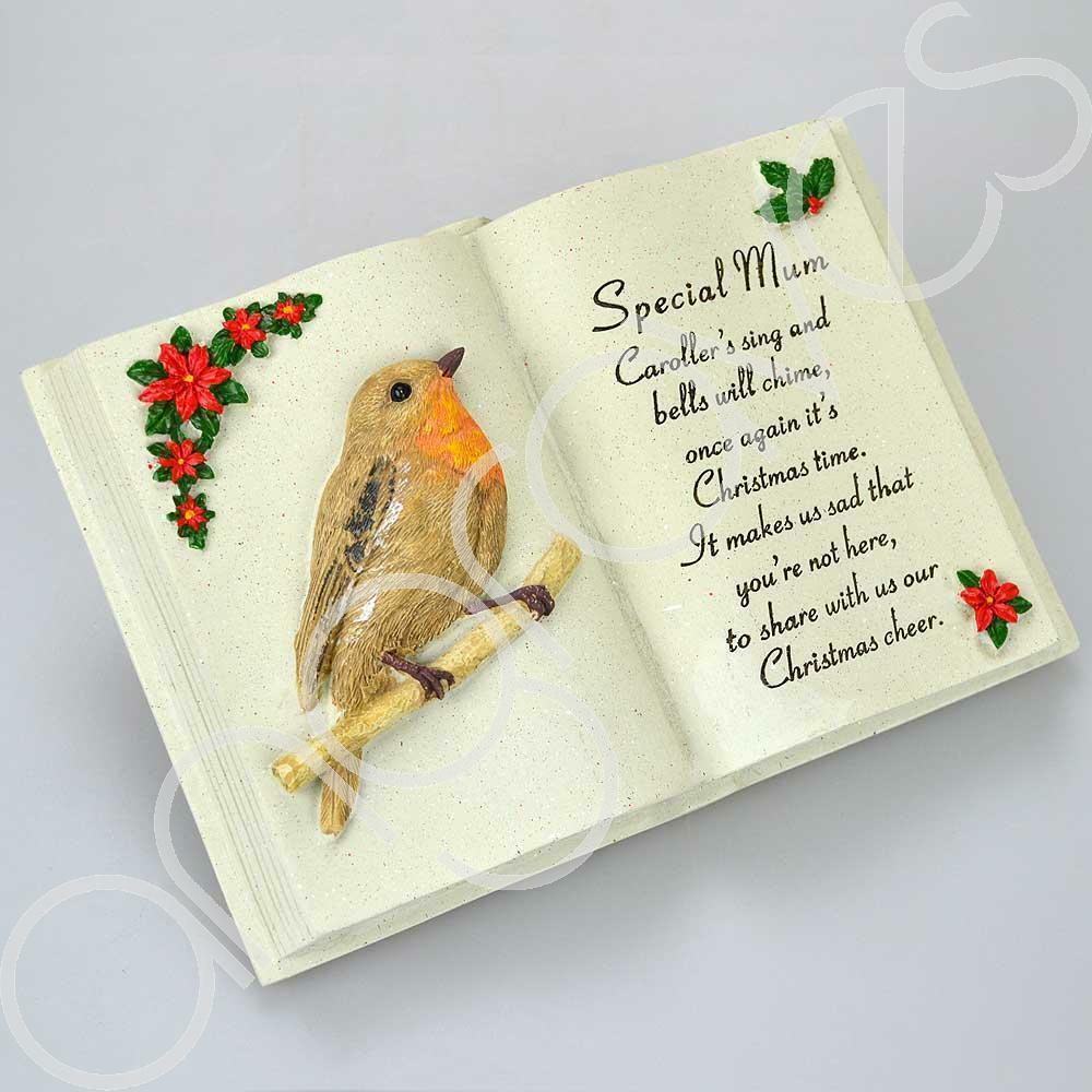 Mum Christmas Robin Memorial Book Plaque
