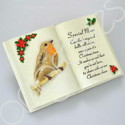 Mum Christmas Robin Memorial Book Plaque