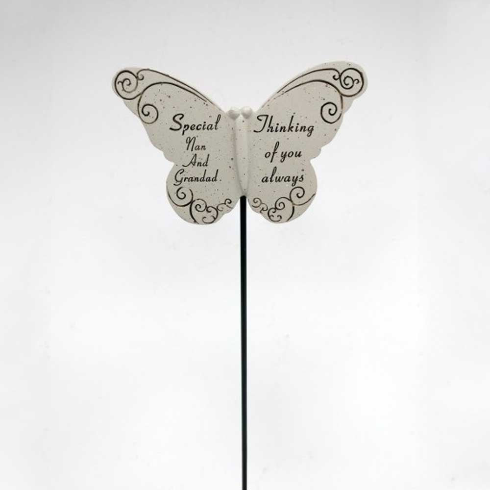 Special Nan and Grandad butterfly memorial tribute stick
