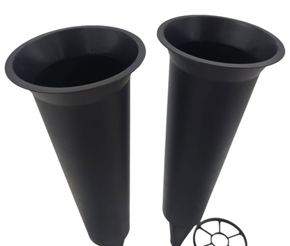 Set of 2 Black Plain Spiked Memorial Grave Flower Vases Holder