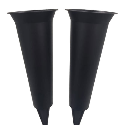 Set of 2 Black Plain Spiked Memorial Grave Flower Vases Holder