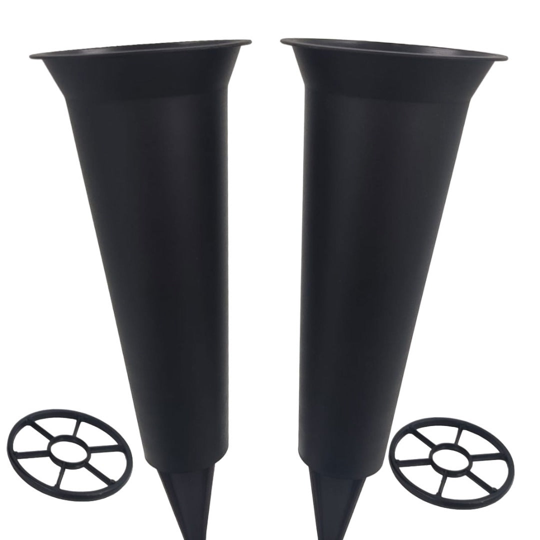 Set of 2 Black Plain Spiked Memorial Grave Flower Vases Holder