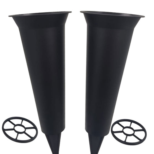 Set of 2 Black Plain Spiked Memorial Grave Flower Vases Holder