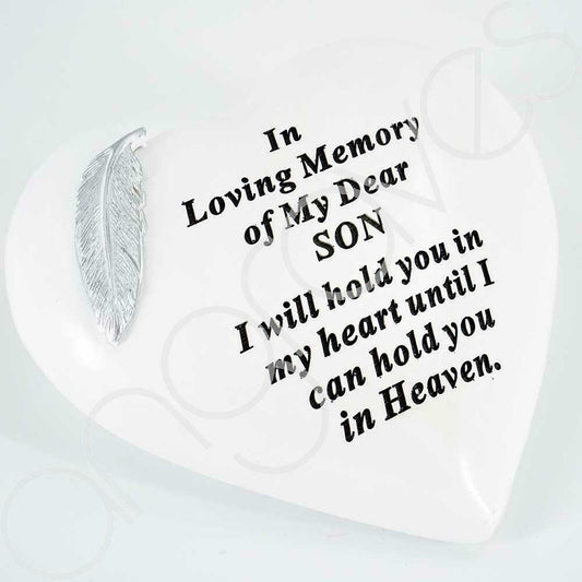 Special Son Silver Feather Heart Graveside Memorial Plaque