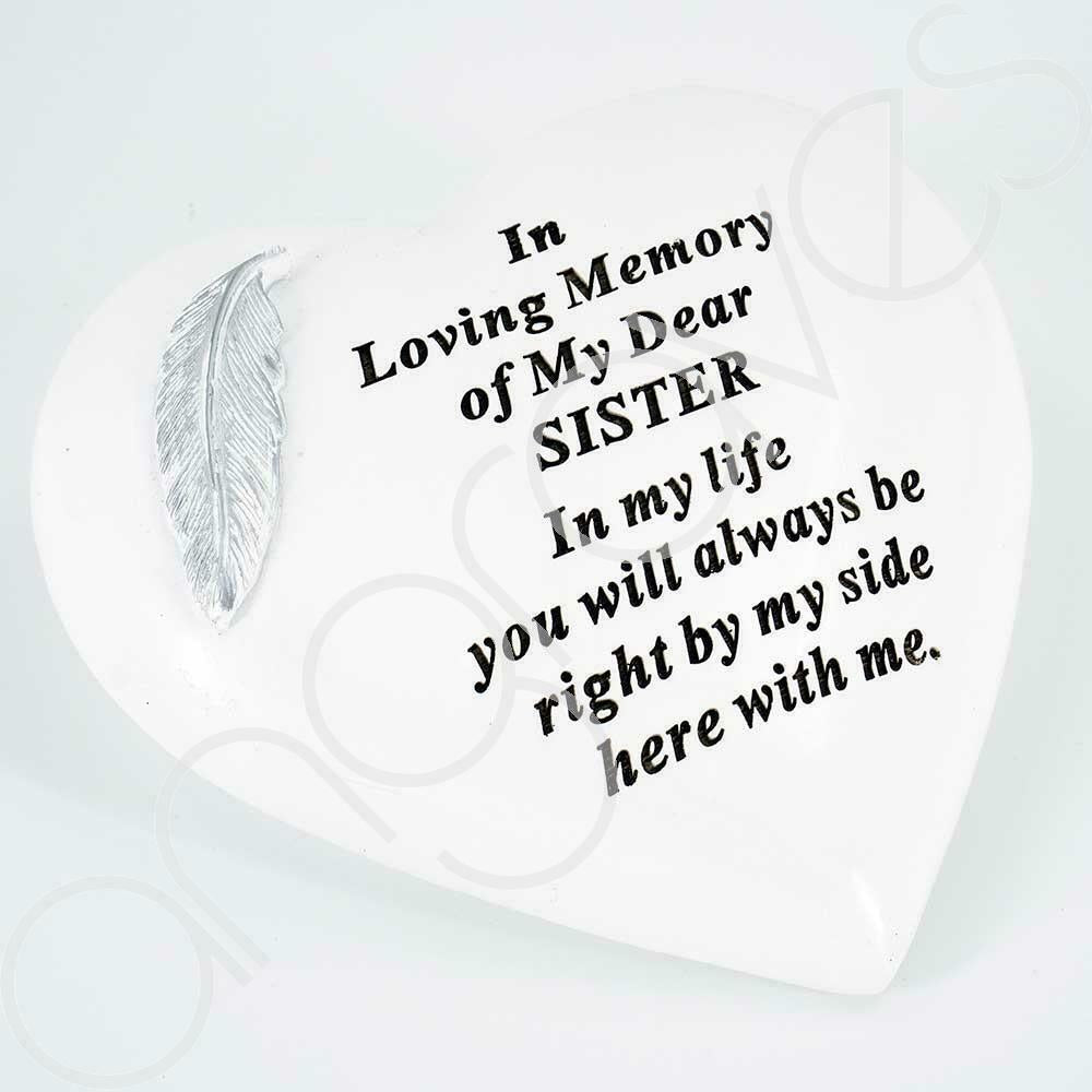 Special Sister silver feather heart memorial plaque