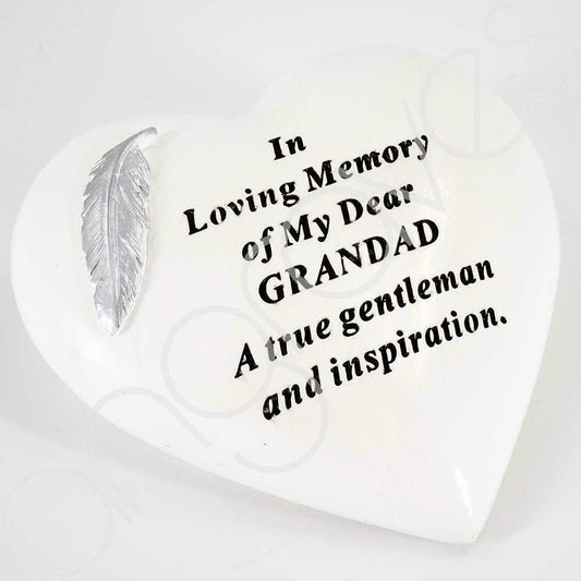 Special Grandad Silver Feather Heart Graveside Memorial Plaque