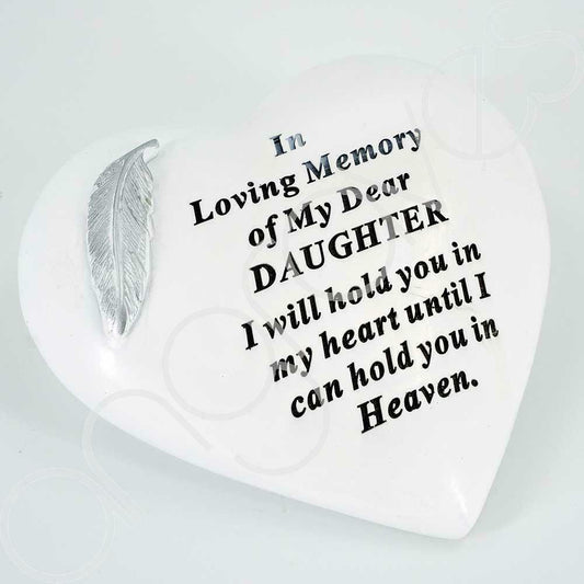Special Daughter Silver Feather Heart Graveside Memorial Plaque