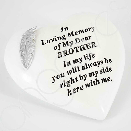 Special Brother Silver Feather Heart Graveside Memorial Plaque