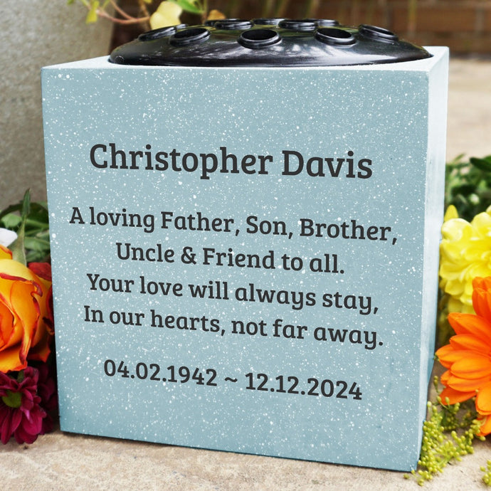 Fully Bespoke Personalised Customised Grey Memorial Grave Side Flower Rose Bowl Vase Pot