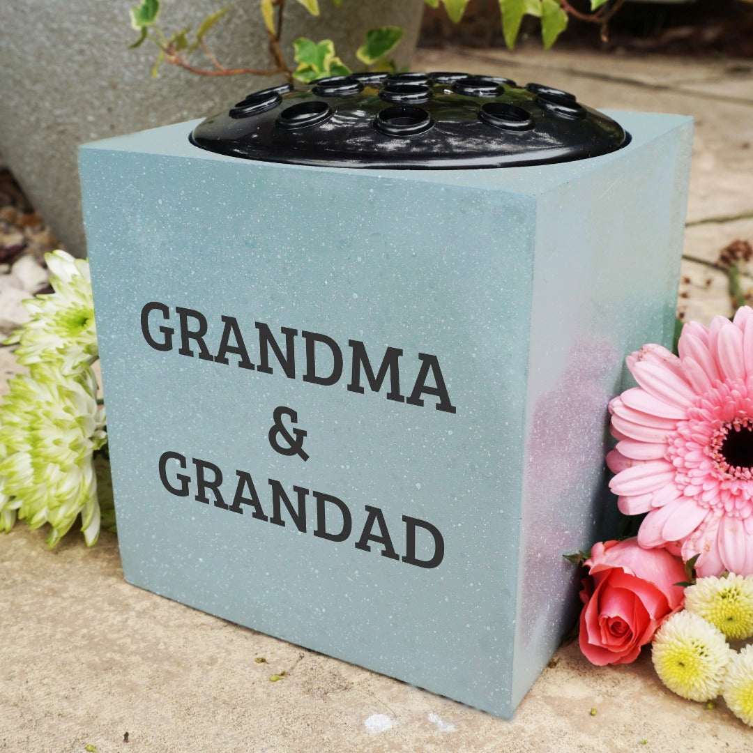Fully Bespoke Personalised Customised Grey Memorial Grave Side Flower Rose Bowl Vase Pot