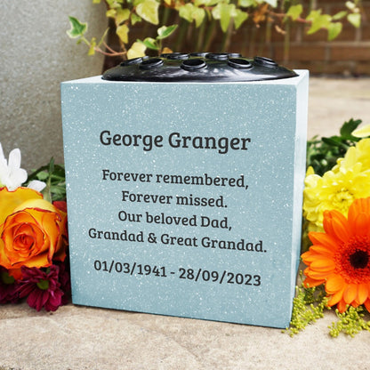 Fully Bespoke Personalised Customised Grey Memorial Grave Side Flower Rose Bowl Vase Pot
