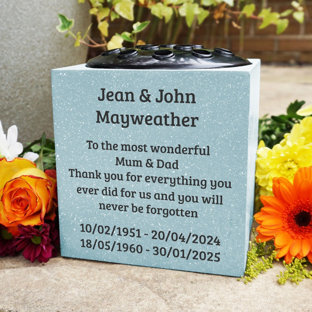 Fully Bespoke Personalised Customised Grey Memorial Grave Side Flower Rose Bowl Vase Pot