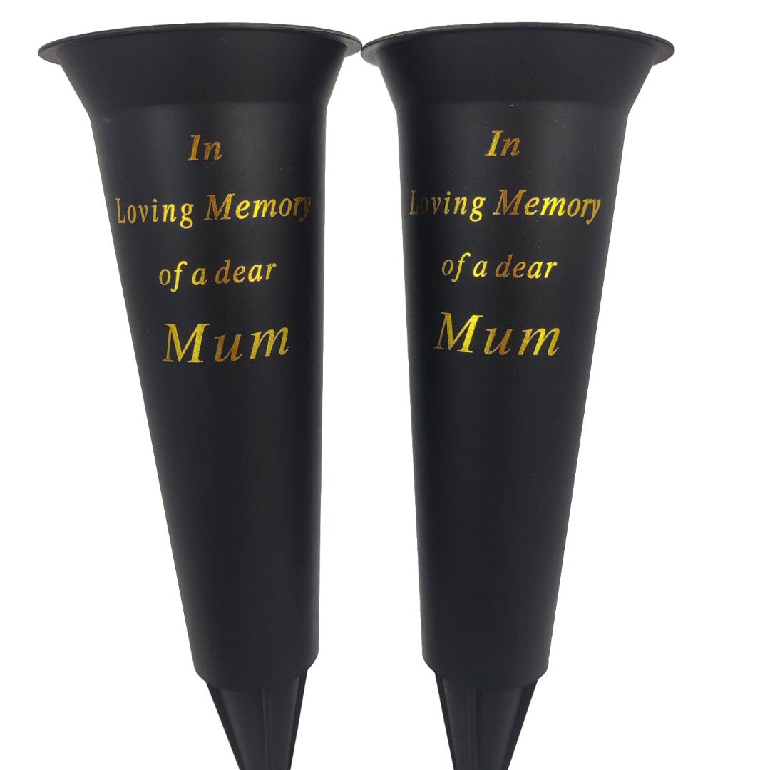 Set of 2 Mum In Loving Memory Spiked Memorial Grave Flower Vases