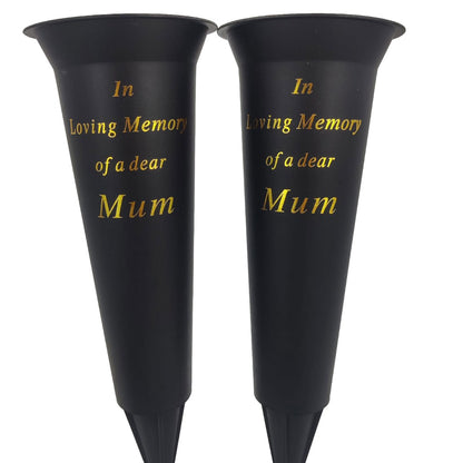 Set of 2 Mum In Loving Memory Spiked Memorial Grave Flower Vases