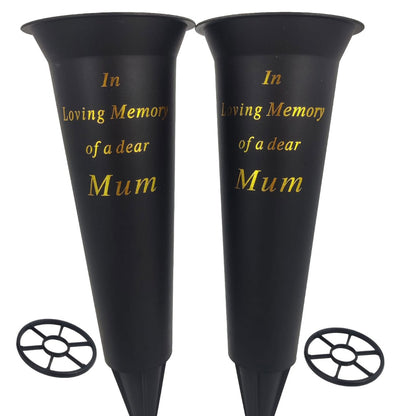 Set of 2 Mum In Loving Memory Spiked Memorial Grave Flower Vases