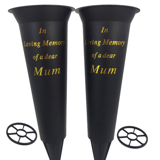 Set of 2 Mum In Loving Memory Spiked Memorial Grave Flower Vases